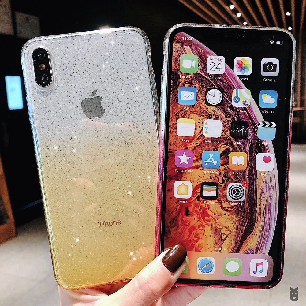 Для iPhone X XR XS 11 Pro Max 8 7 6 6s Plus сверкающий блеск Радужный прозрачный градиентного цвета Мягкая силиконовая задняя накладка из ТПУ чехол