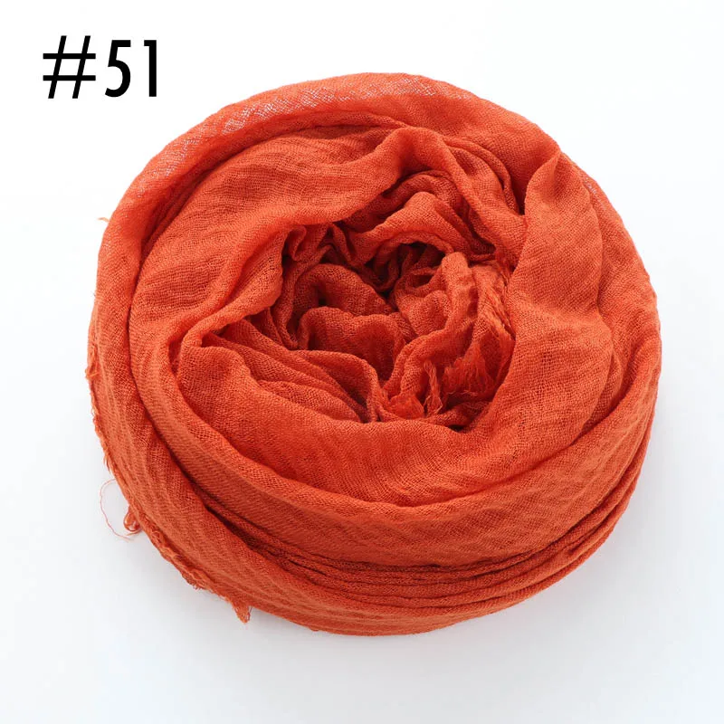 51 burnt orange Цельный женский шарф хиджаб с морщинами, большие размеры, ислам, шаль, головной убор, мягкий длинный мусульманский шарф с потертостями, хлопок, простой хиджаб - Цвет: 51 burnt orange