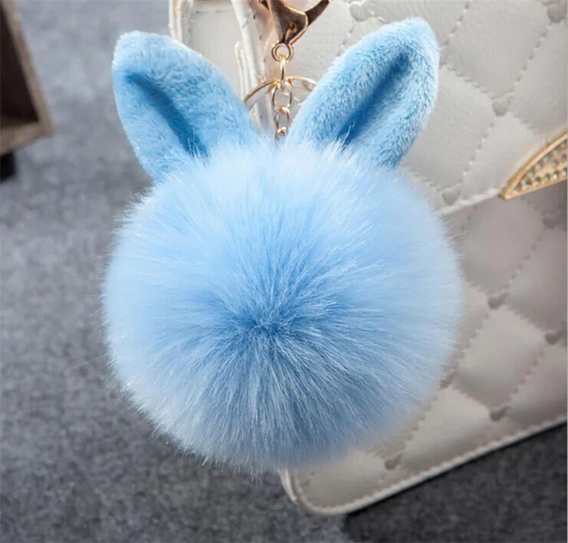 Пушистый помпон Porte Clef Pompom De Fourrure для женщин, брелок с помпонами, меховыми ушками кролика - Цвет: Light Blue