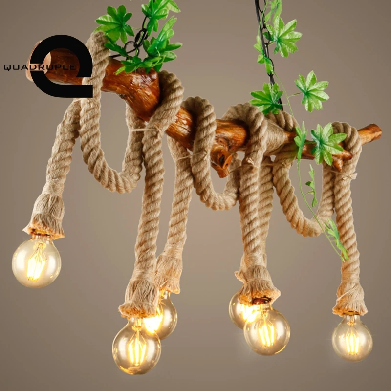Четырехместный винтажный подвесной светильник 20 мм пеньковая веревка Hanglamp Pendan