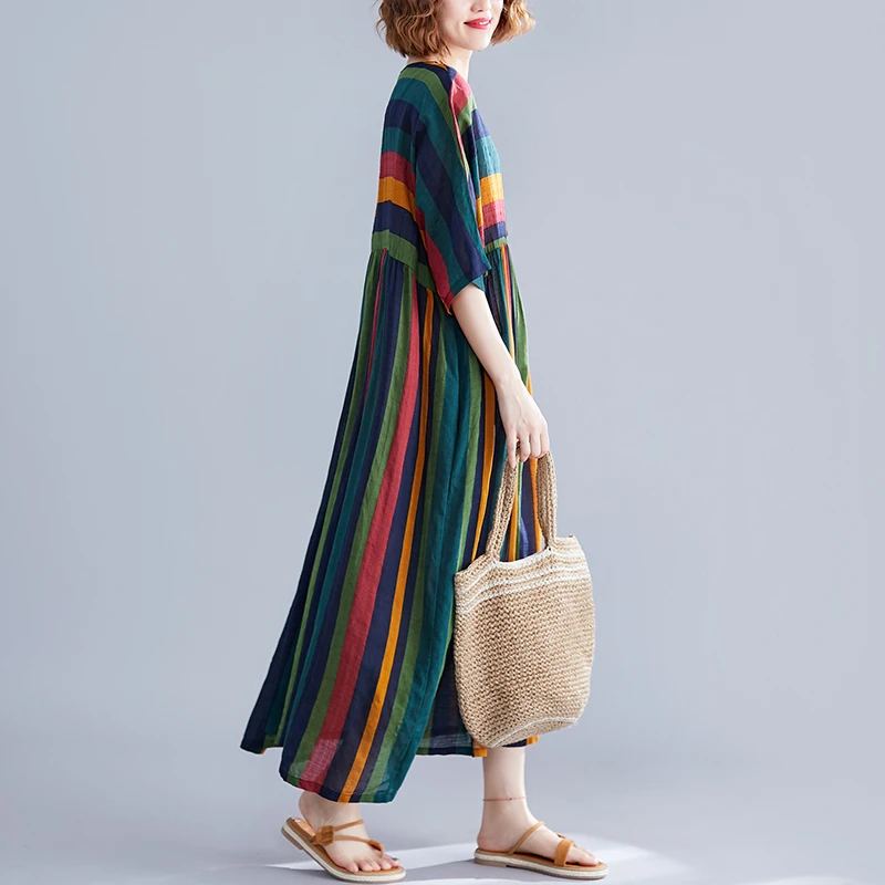 ARCSINX Boho женское платье размера плюс 4XL 5XL 6XL 7XL 8XL Полосатое женское платье Mori Girl хлопок Большие размеры Платья и сарафаны