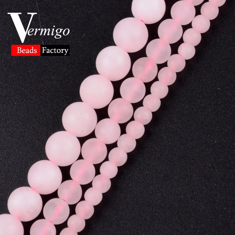 

Wholesale 4-12mm Dull Polishe Matte Rose Pink Quartz Beads Natural Stone Loose Spacer Beads For Jewelry Making Diy 15"Perles