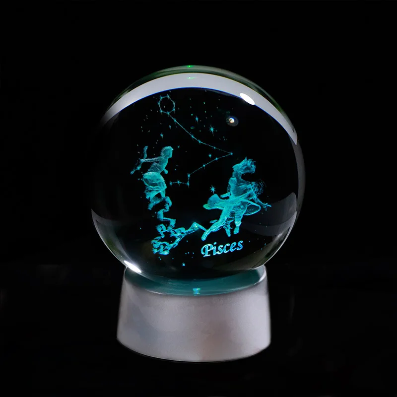 Pisces 3D Зодиак хрустальный шар 12 созвездий стеклянный шар украшение дома Сфера Красочный Светодиодный светильник Знак зодиака орнамент - Цвет: Pisces