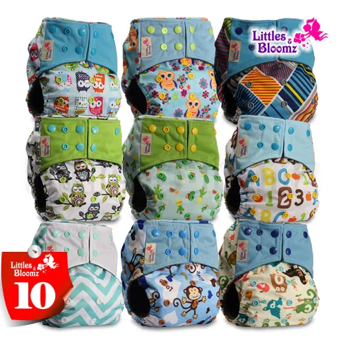 [Littles и Bloomz] 9 шт./компл. бамбуковый уголь моющиеся реальные тканевые карманные подгузники, 9 Подгузники/подгузники и 0 вставка в одном наборе - Цвет: 10