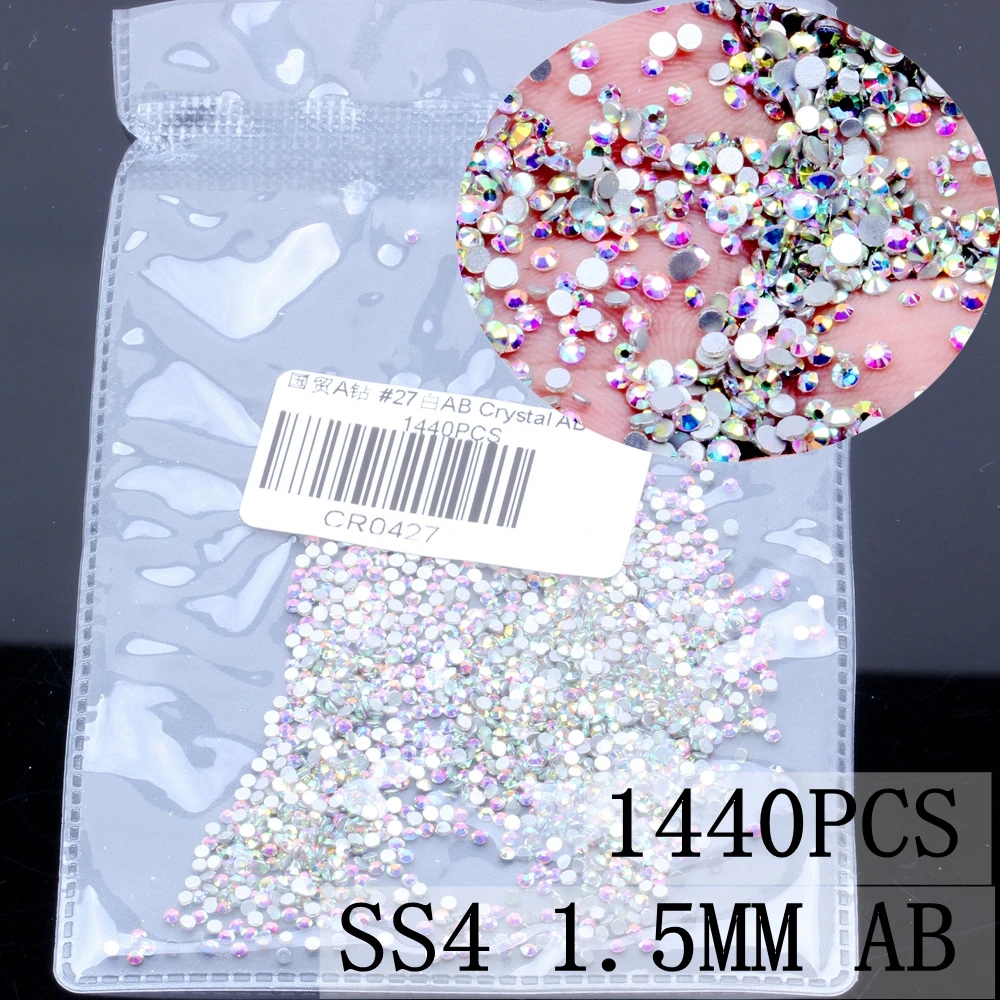 AB ss4 1440pcs Хрустальные стразы SS3-SS8 с плоской задней частью ногтей горный хрусталь 3D не исправление ногтей Украшение DIY стеклянные стразы - Цвет: AB ss4 1440pcs
