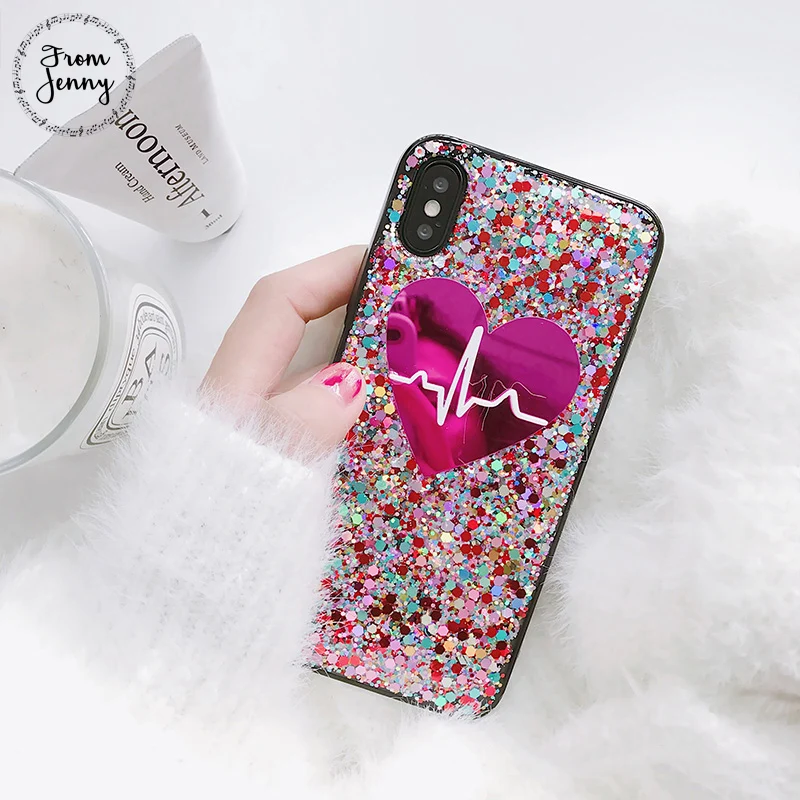 From Jenny Crystal Love Heart Phone Case for iphone 7 7plus 6 6s 6plus 6splus 8 8plus X Rosepink glitter Soft back cover |
