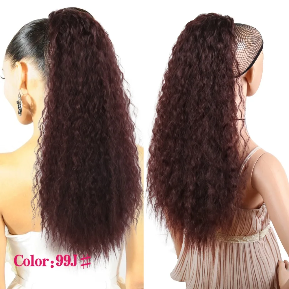 Deyngs Synthetic Long Kinky Curly ponytail 20 inch 120g long draw string ponytail with clips in high puff ponytail hair exte