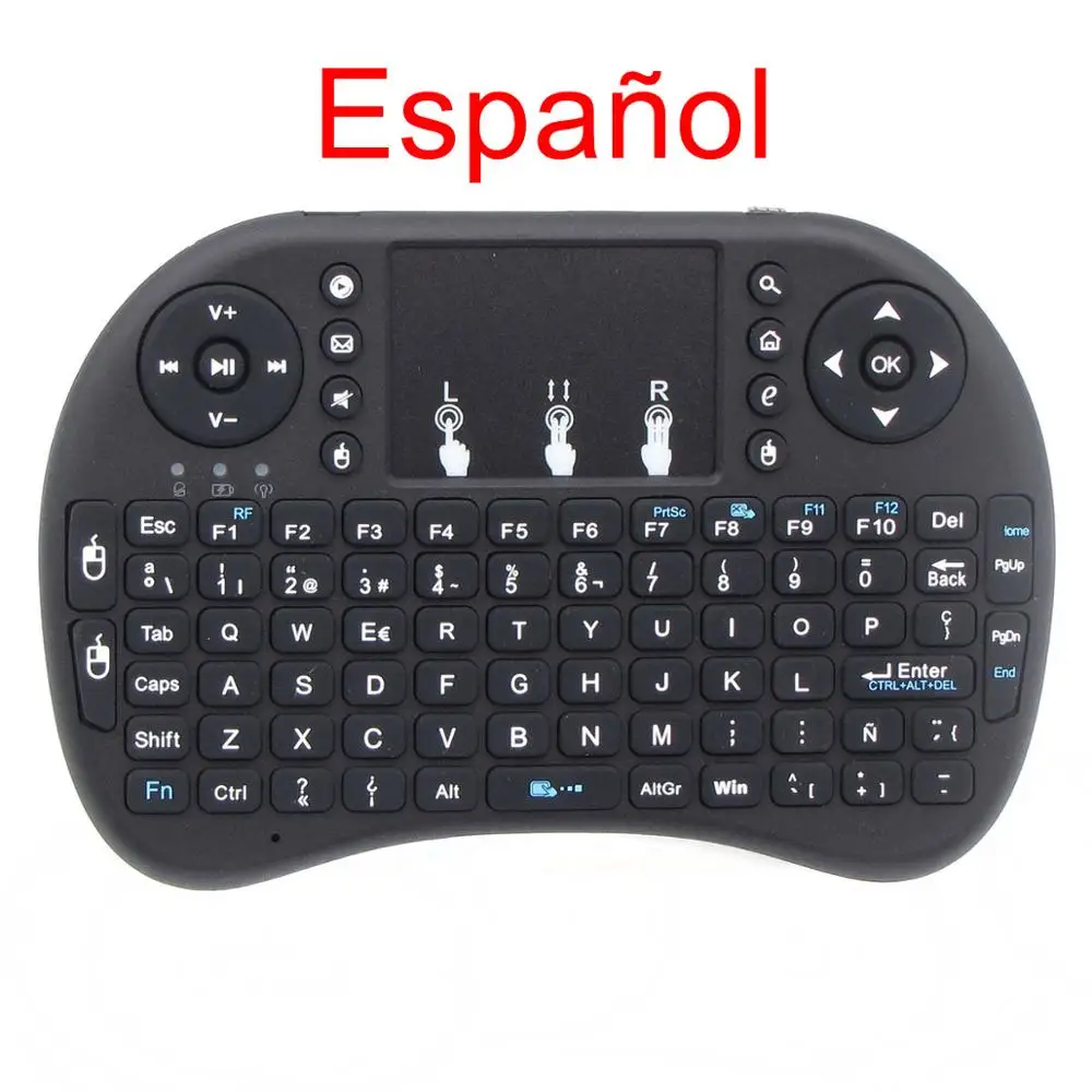 Spanish layout Английский/русский/испанский/португальский/французский язык 2,4 г Raspberry PI 3 Беспроводная клавиатура Air mouse Touchpad для tv BOX Tablet PC - Цвет: Spanish layout