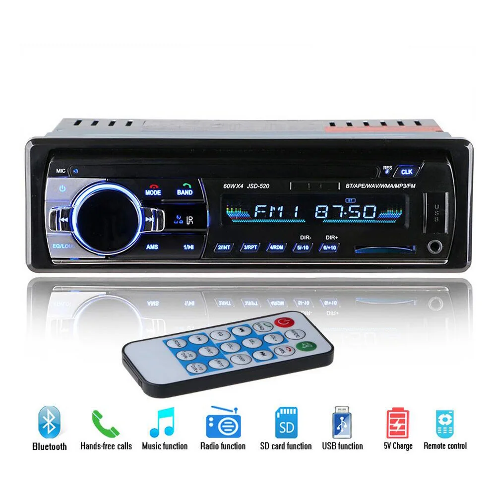 Новейший автомобильный радиоприемник 12 В стерео аудиоплеер Bluetooth телефон MP3 FM USB 1