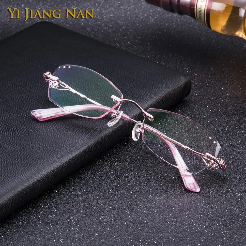 Очки женские титановые без оправы модные розовые очки с алмазной отделкой и