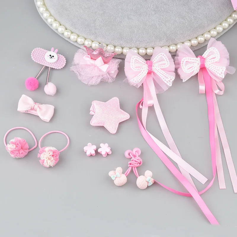 12 pieces pink 24/18 шт/комплект, высокое качество, Детские Мультяшные заколки, головной убор, набор, детская ручная работа кролик, животные, заколки для волос, аксессуары для девочек - Цвет: 12 pieces pink