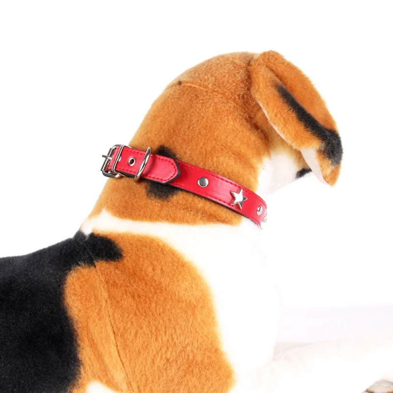 Кожаный ошейник для собак удобный регулируемый со стразами в форме звезды щенков