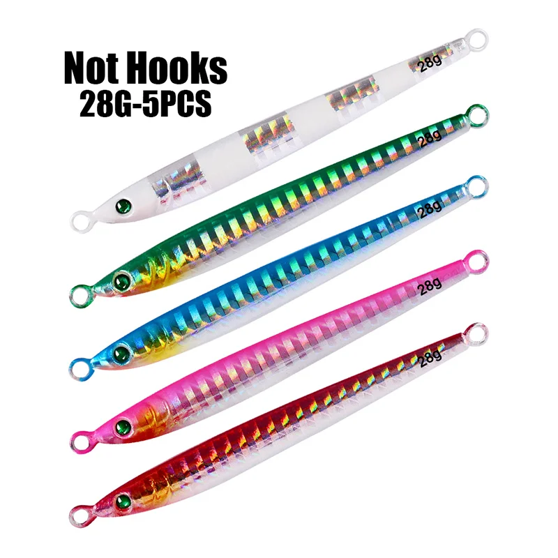 28G NO Hooks 5 шт./лот, свинцовая рыба, 7 г-100 г/6 см-13,5 см, металлический джиг, приманка для рыбалки, 5 цветов, нож с блестками, воблер, искусственная жесткая приманка - Цвет: 28G NO Hooks