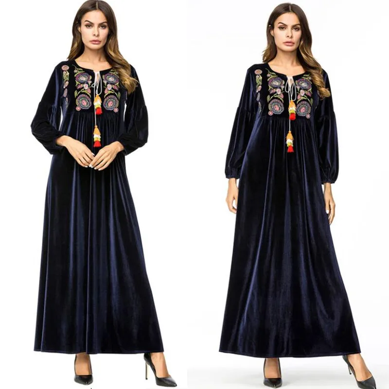 Женское вельветовое платье Кафтан Abaya мусульманское хиджаб из Турции Musulmane Longue