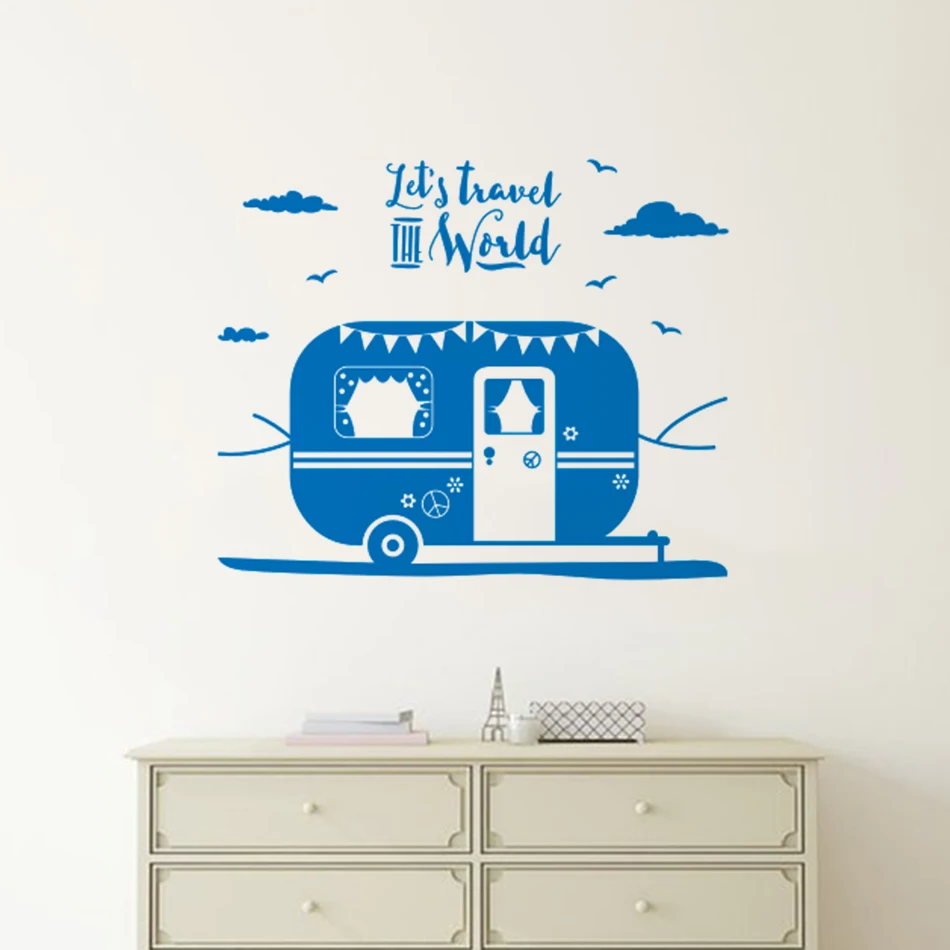 

Let's Travel The World виниловая наклейка на стену украшение детской комнаты Съемная наклейка на окно автомобиля путешествие автомобиль Настенная р...