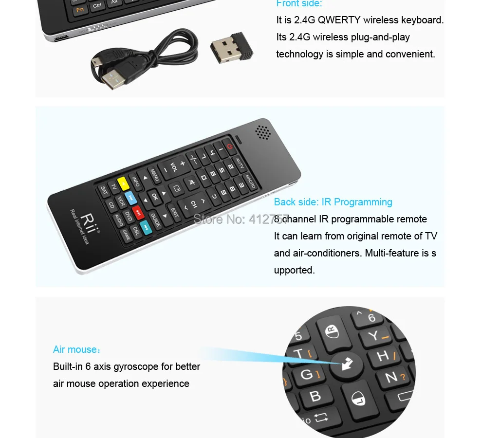 Rii i13 2,4 ГГц Мини Беспроводная клавиатура Air mouse для Google Andorid tv Box, мини ПК, ноутбука, проекторов