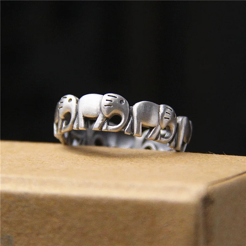 

S925 Thai Silver Ring Sterling Silver Elephants Rings for Women Vintage Fine Jewelry Opening Rings Female Anniversary Ring
