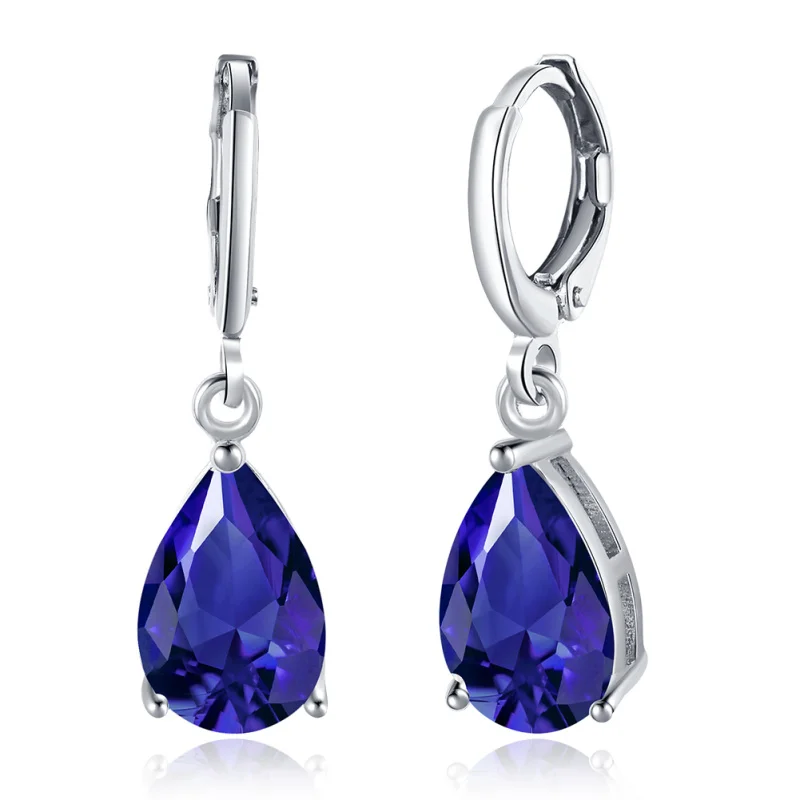 Light Brand designer Blue Cubic Zirconia silver color dangle earrings for women fashion Cute jewelry E2106 | Украшения и