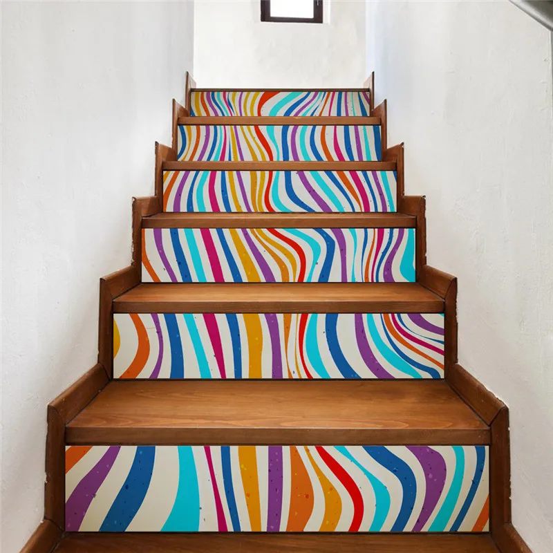 

New creative Self-adhesive staircase stickers DIY Colorful stripes stickers staircase stickers stair decoration Home decoration