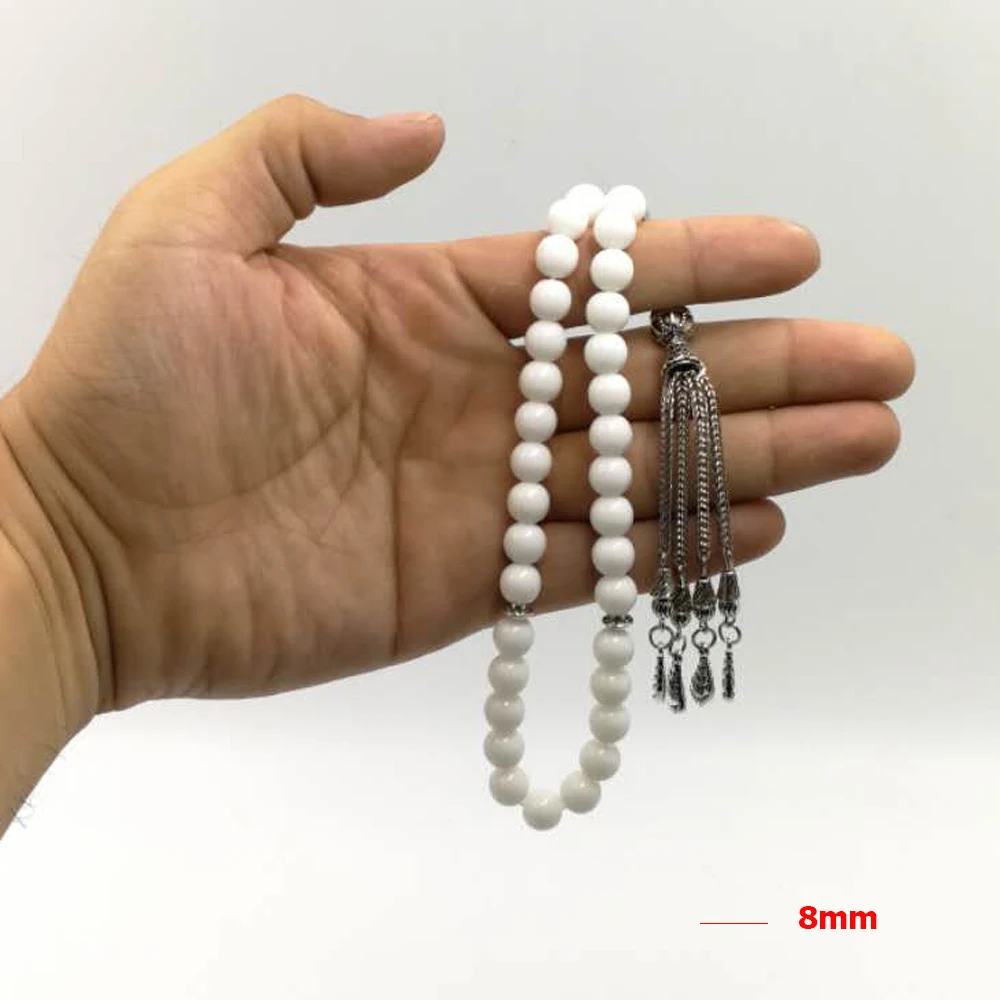 Белый tasbih мусульманский Четки Молитва бусины 33 66 99 белый камень Misbaha | Украшения и