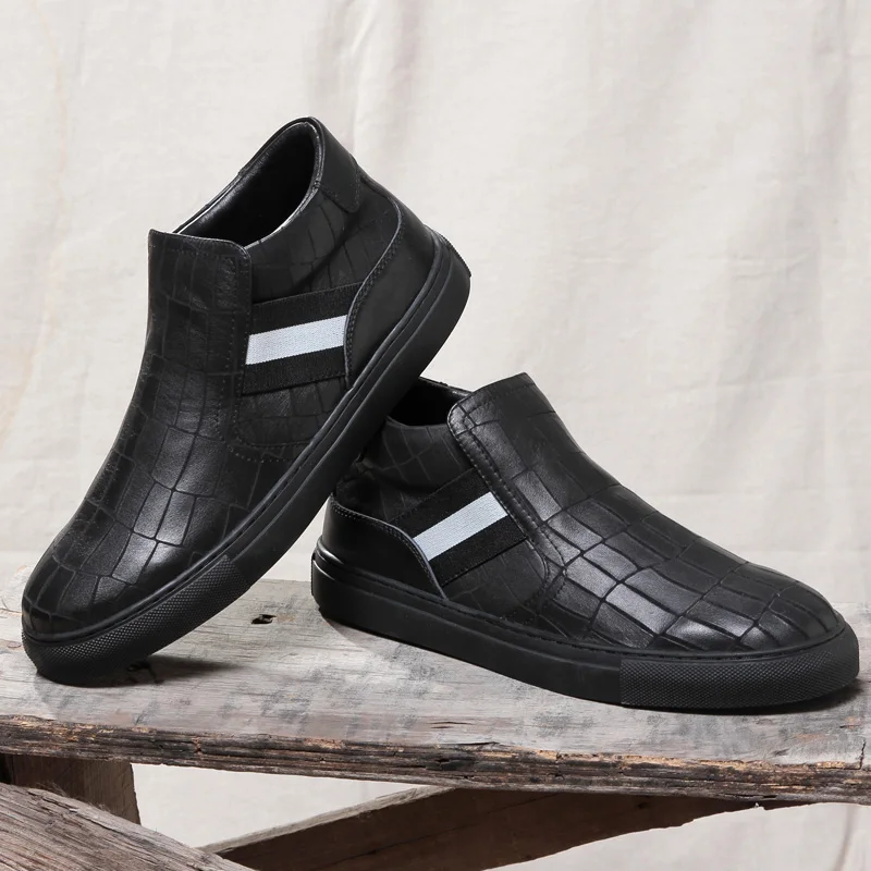 winter black handmade faux fur high top short sneakers genuine leather trainer full grain boots korean men slip on casual shoes