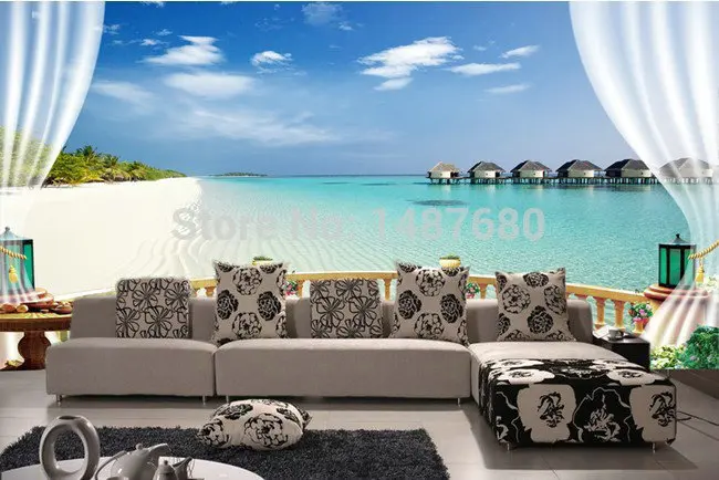 Seaside 3D large mural fresco living room bedroom TV personalized custom wallpaper Non-woven murals background mu | Обустройство дома