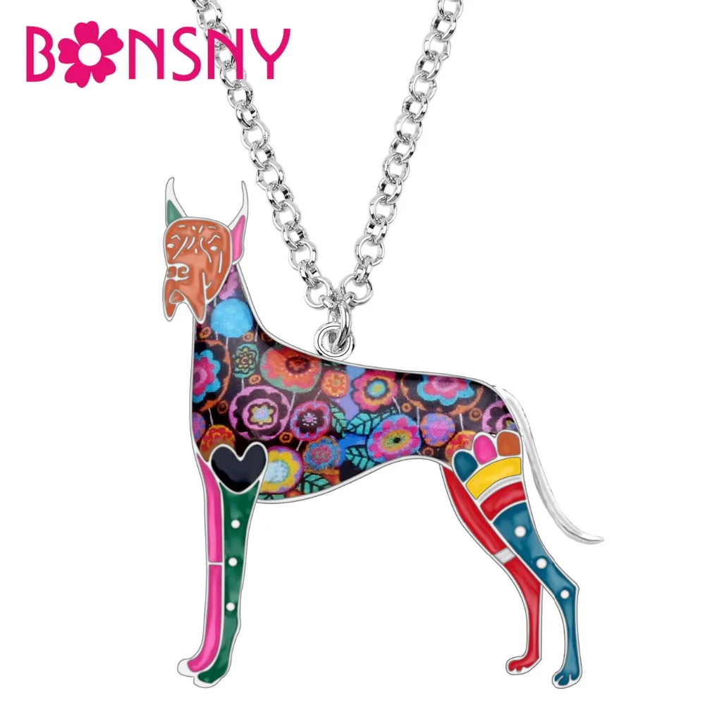 

Bonsny Enamel Alloy Great Dane Dog Necklace Chain Choker Novelty Animal Jewelry For Women Girls Pet Lovers Gift Drop Shipping