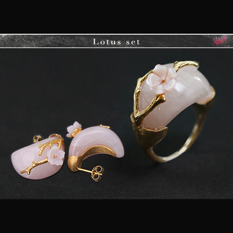 Женский ювелирный комплект из серебра 925 пробы с кольцом и серьгами|flower jewelry