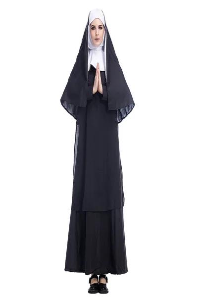 Женские костюмы Mary Nuns сексуальный длинный черный костюм для монахов Арабская
