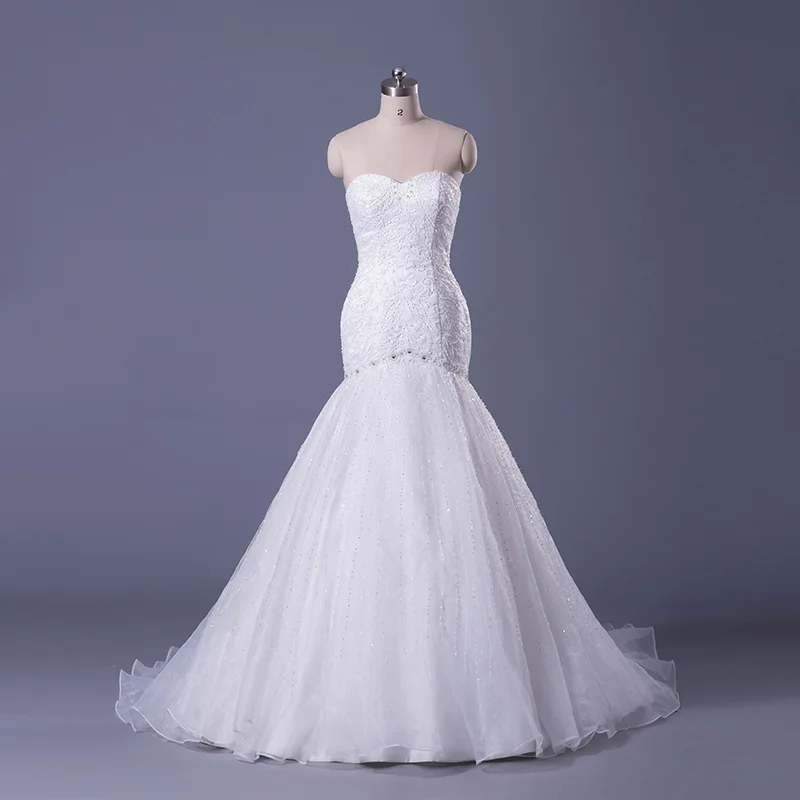 Бисером Органзы Русалка Свадебное Платье С Декольте Милая 2017 Романтические