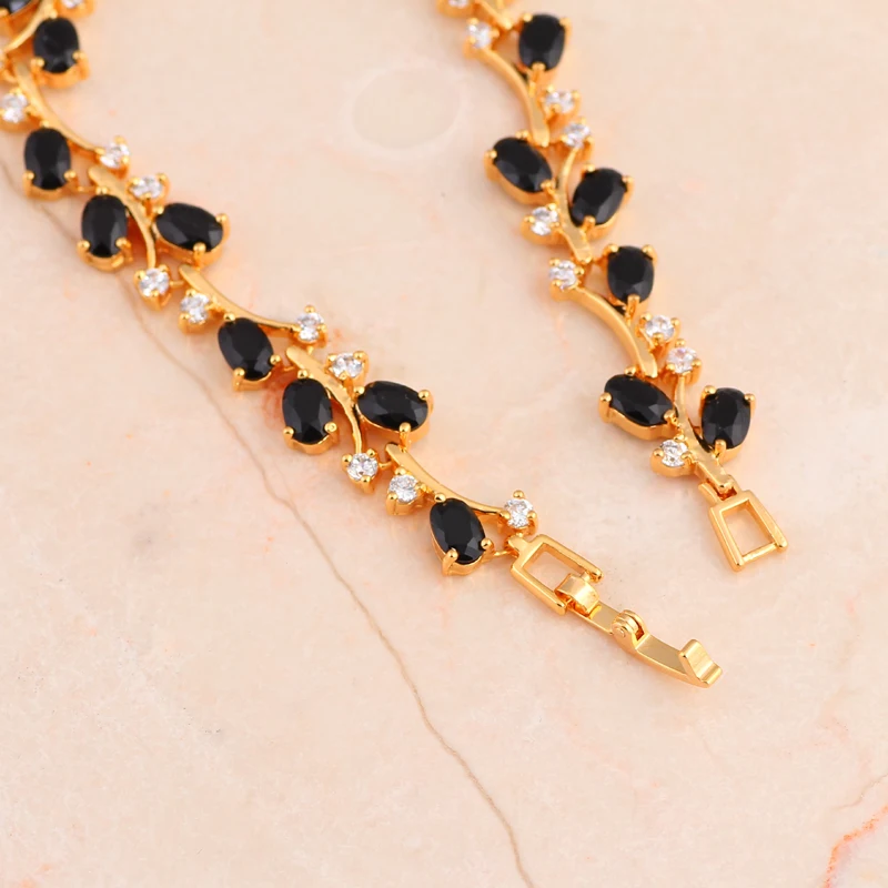 Таинственный Дизайн черный оникс Браслеты золотой тон Черный Циркон Здоровье