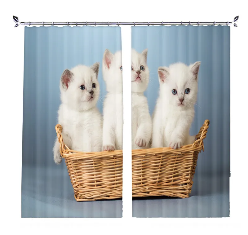

White cat 3d Curtains For Living Room Window Treatments Modern Curtains For Beding Room living room High-precision Shade