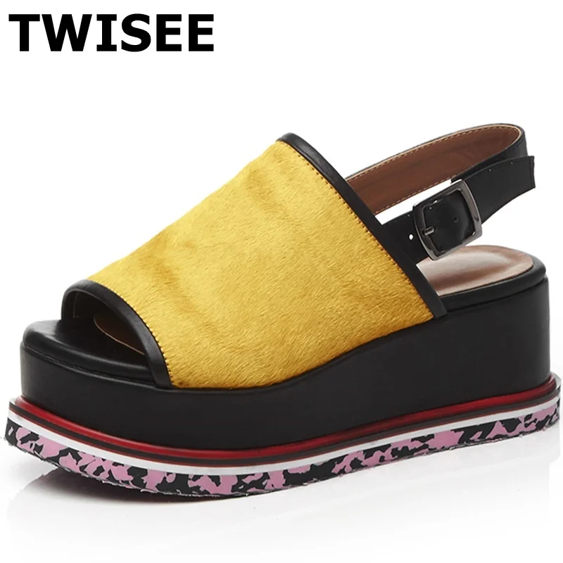 Конского волоса Платформы peep toe дамы женская обувь сандалии Удобные летние