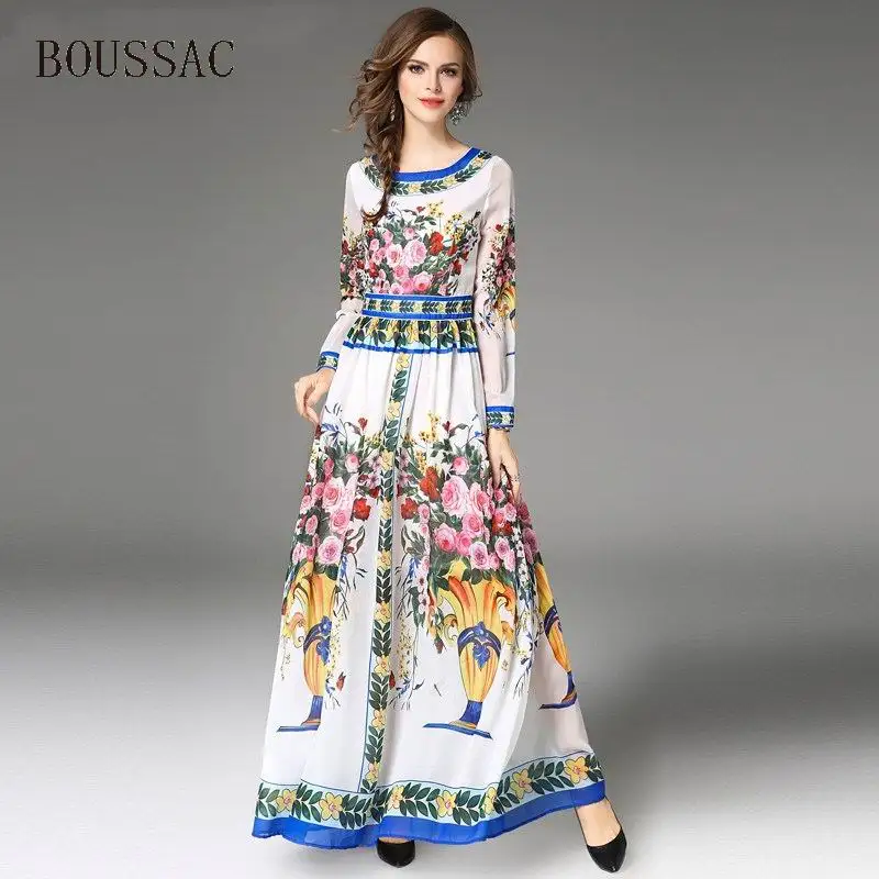 Женское длинное плиссированное платье BOUSSAC шифоновое длиной до пола с цветочным