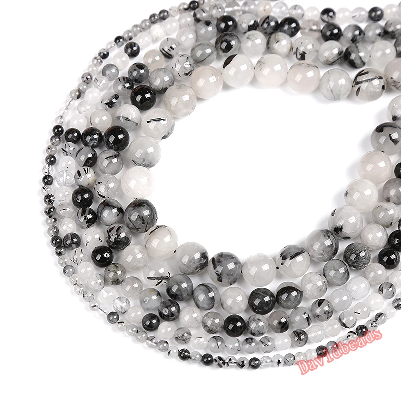 Fctory Price Natural Stone Smooth Black Rutilated Quartz Loose Beads 16&quot Strand 6 8 10 12 MM Pick Size For Jewelry Making | Украшения и