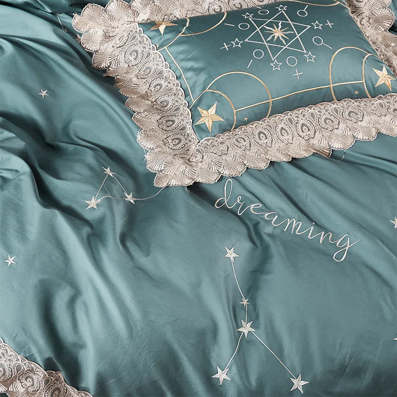 4Pcs blue Color Stain Luxury Bedding set King Queen twin size Royal Bed egyptian Cotton Duvet cover sheet pillowcase | Дом и сад