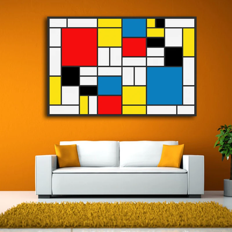 Абстрактные квадраты композиция от Piet Cornelies Mondrian Giclee плакат живопись на холсте