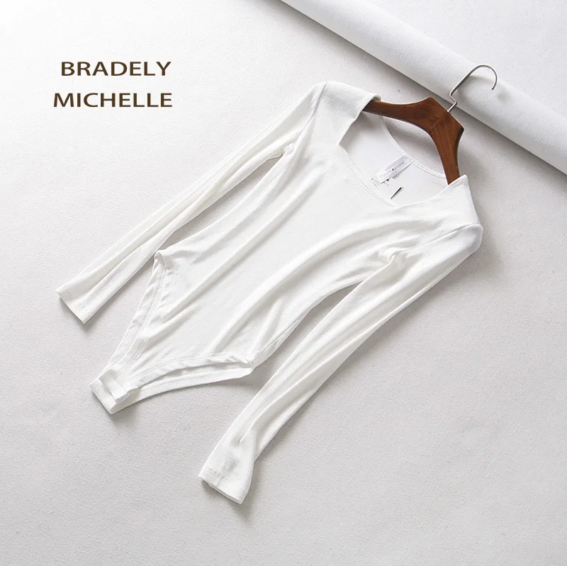 BRADELY MICHELLE сексуальные женские тонкие хлопковые топы с длинным рукавом, боди со скрытой пуговицей