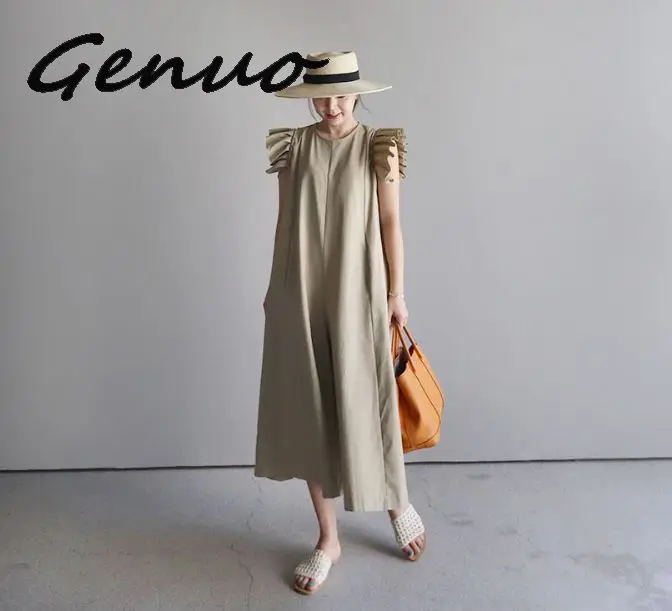 Комбинезон Genuo Женский свободный с о-образной горловиной широкие брюки 2019 |