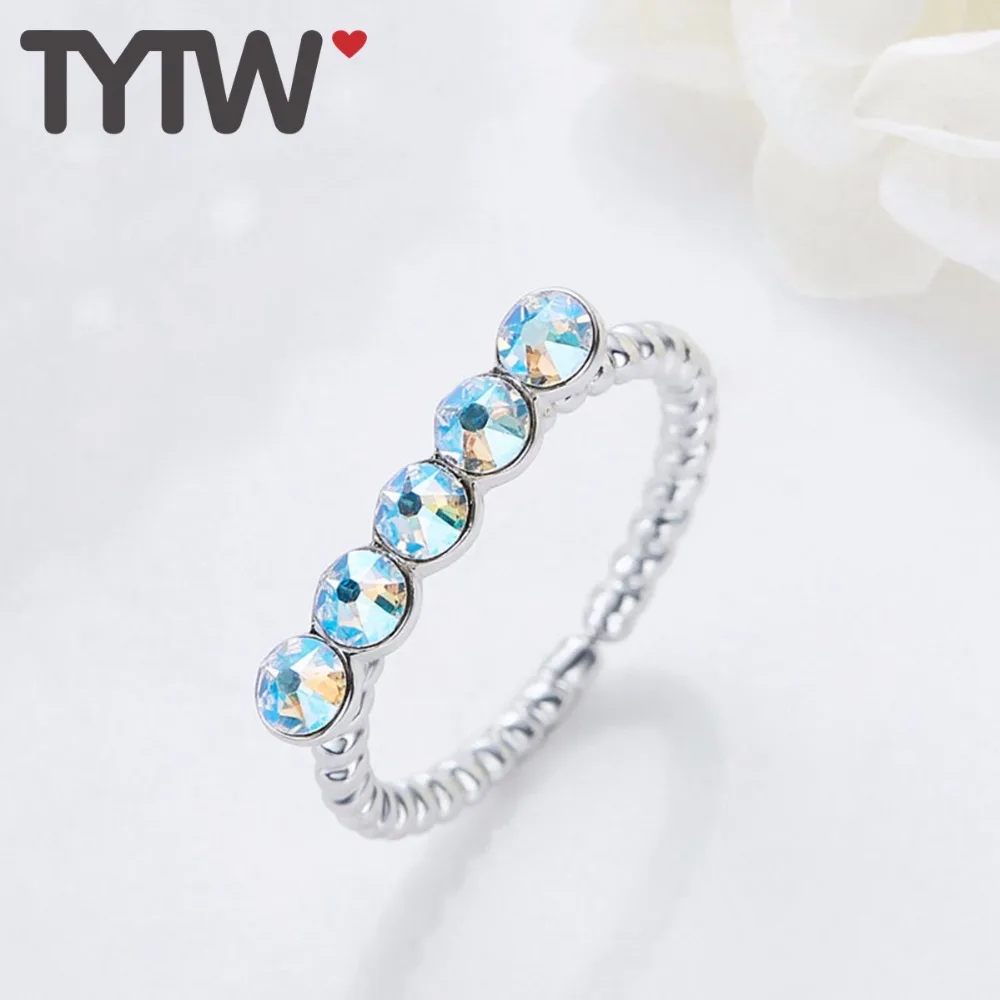 Кольцо TYTW 2018 с кристаллами из серебра 925 пробы модное женское кольцо на годовщину