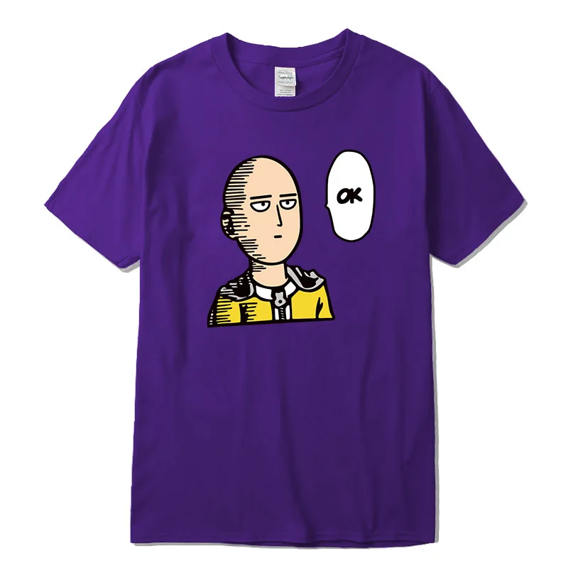 Purple Хлопковая футболка высокого качества, модная повседневная футболка с принтом One Punch Hero, Мужская брендовая одежда Harajuku, Мужская футболка - Цвет: Purple