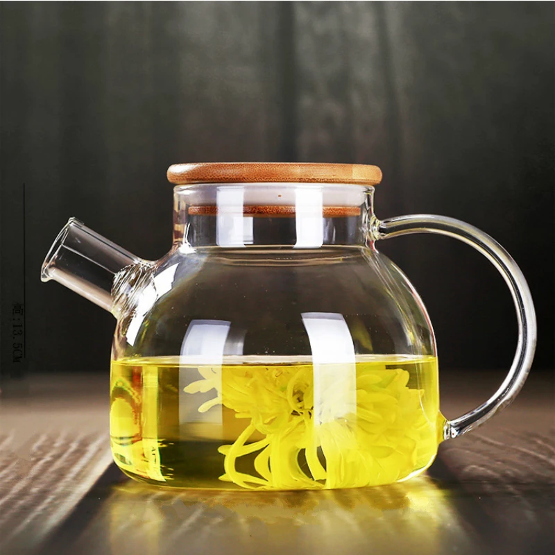 

1L bamboo cover filter glass pot heat transparent glass teapot large capacity cold drink glass pot home cold kettle restaurant
