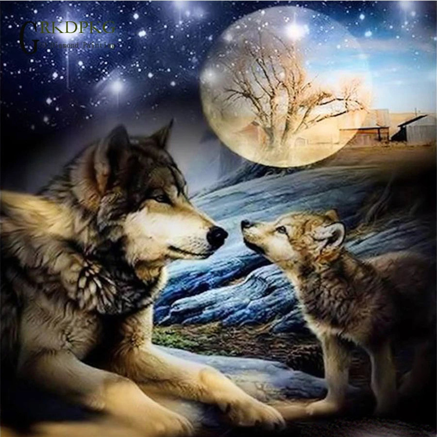 GRKDPKJ 5d Сделай Сам полностью квадратная Алмазная картина волк собака и ребенок