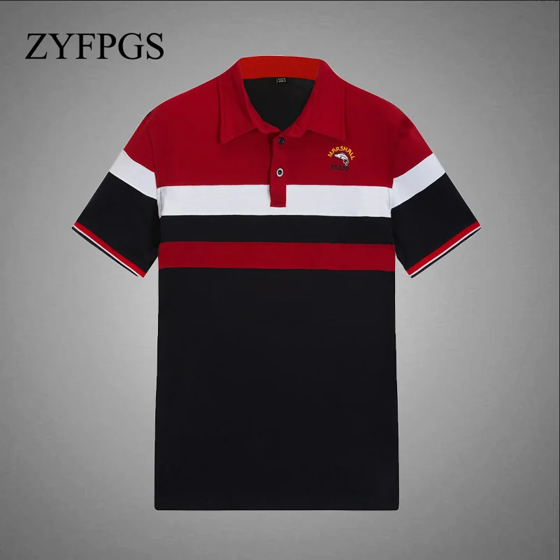 ZYFPGS 2018 Для мужчин рубашки поло белые полосы Короткий классический дизайн одежды