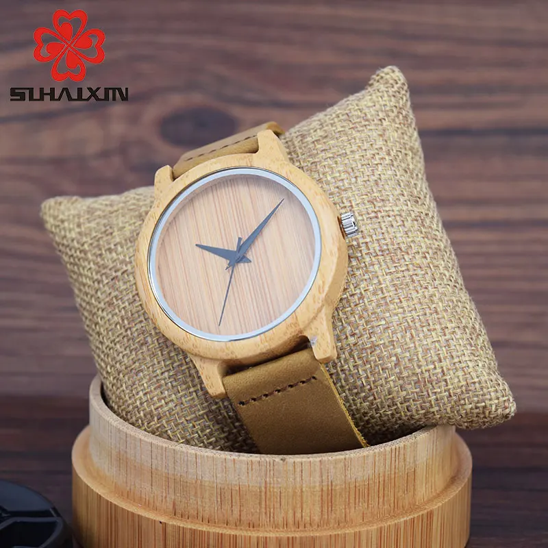 SIHAIXIN Bamboo Wood Casual Watches Women Wooden Clock For Men Genuine Leather Band Luxury Fashion Quartz Wristwatch Male Dress | Наручные