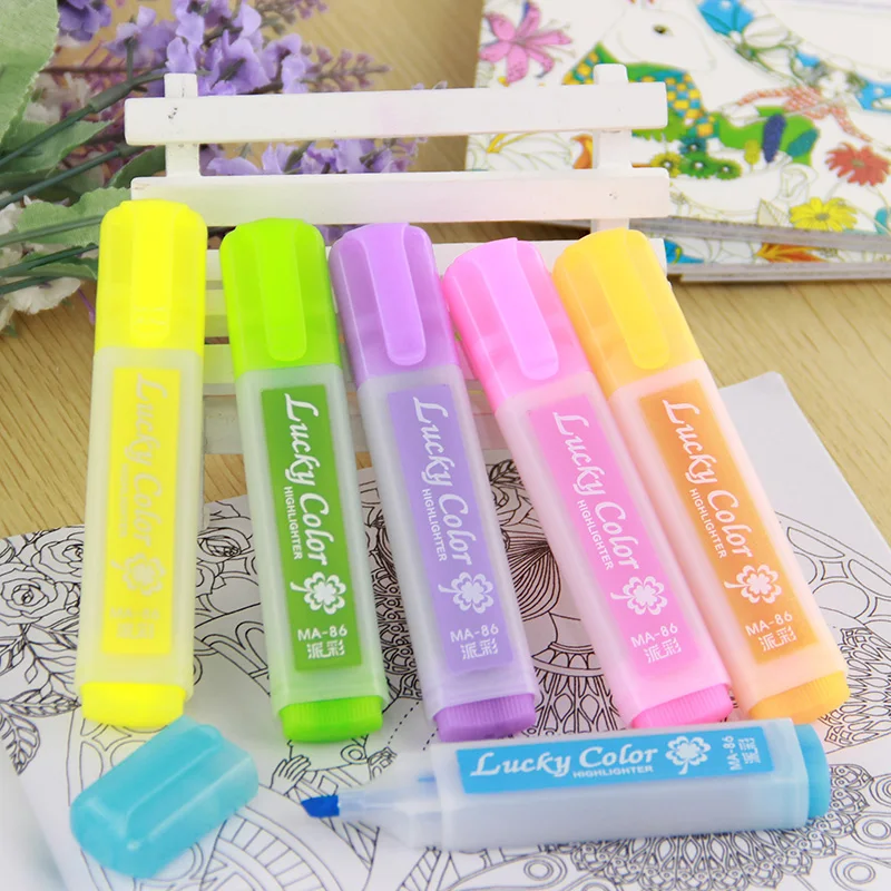 6PCS Cute Candy Colors Highlighter Pen Marker Pens Kawaii Stationery Material Escolar Papelaria Writing School Supplies