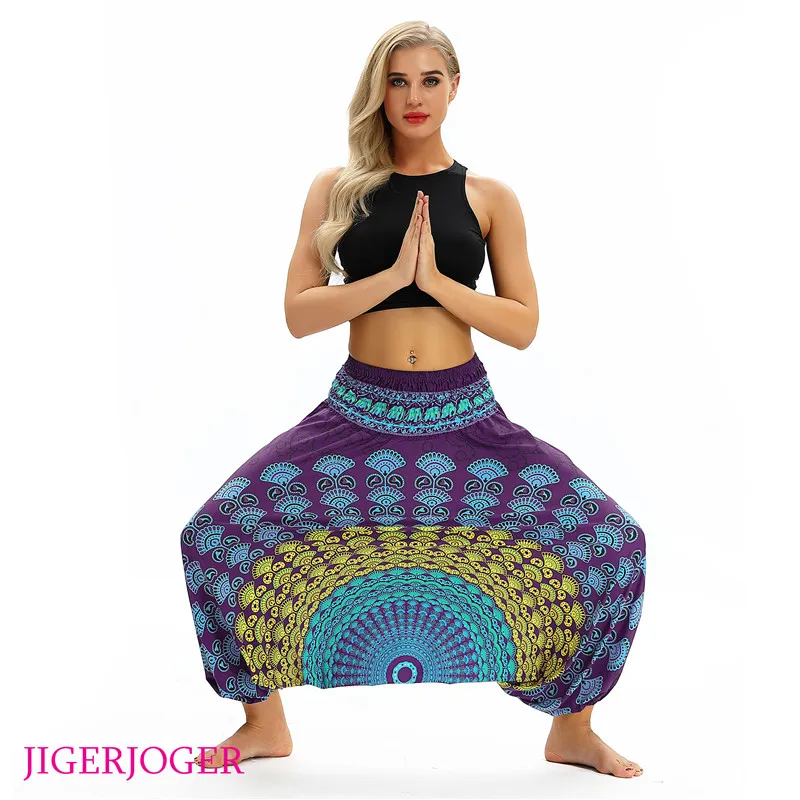 JIGERJOGER летние пляжные yoga Плавание мешковатые охватывает 3D с высокой талией yoga Штаны свободные Фонари Брюки Гарем Lounge шаровары TLL034 - Цвет: TLL046