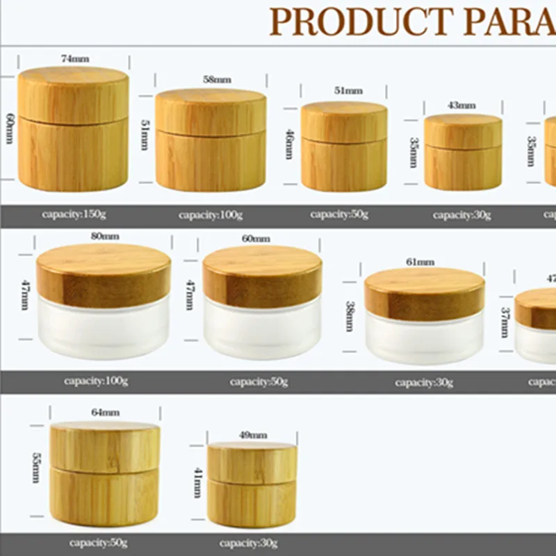 Фантазийная пустая бамбуковая банка для крема со стеклянной вставкой 1 шт. 30 г 50 100