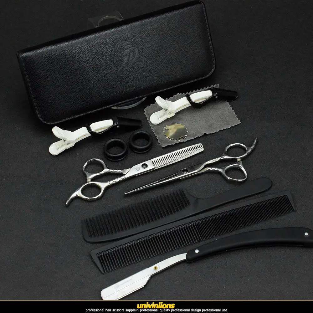 kit with razor 6 дюймов, красивые парикмахерские ножницы, распродажа, парикмахерские ножницы для стрижки волос, филировочные ножницы, дешевые парикмахерские инструменты, салонные принадлежности - Цвет: kit with razor