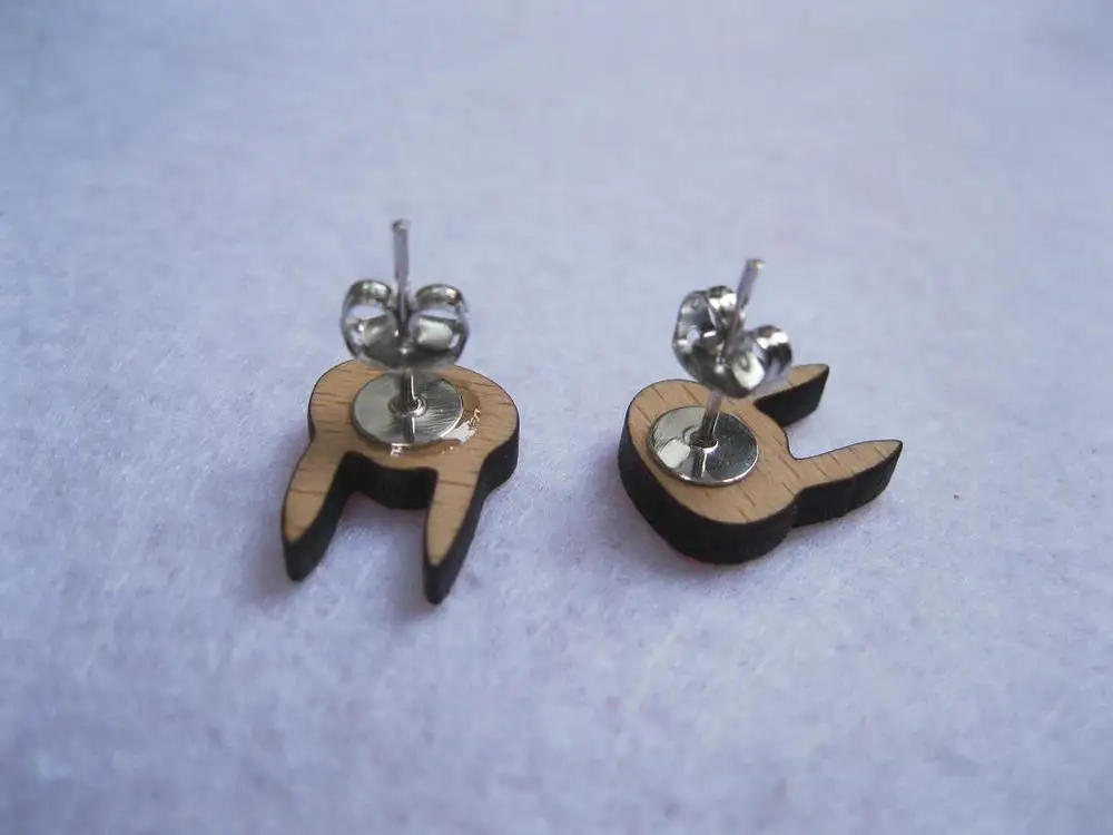 Размер 12 мм x 15 деревянные кроличьи серьги гвоздики из бука|earring stud|stud earrings menstud